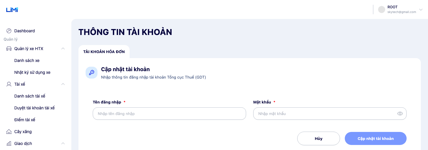 Màn hình thông tin tài khoản