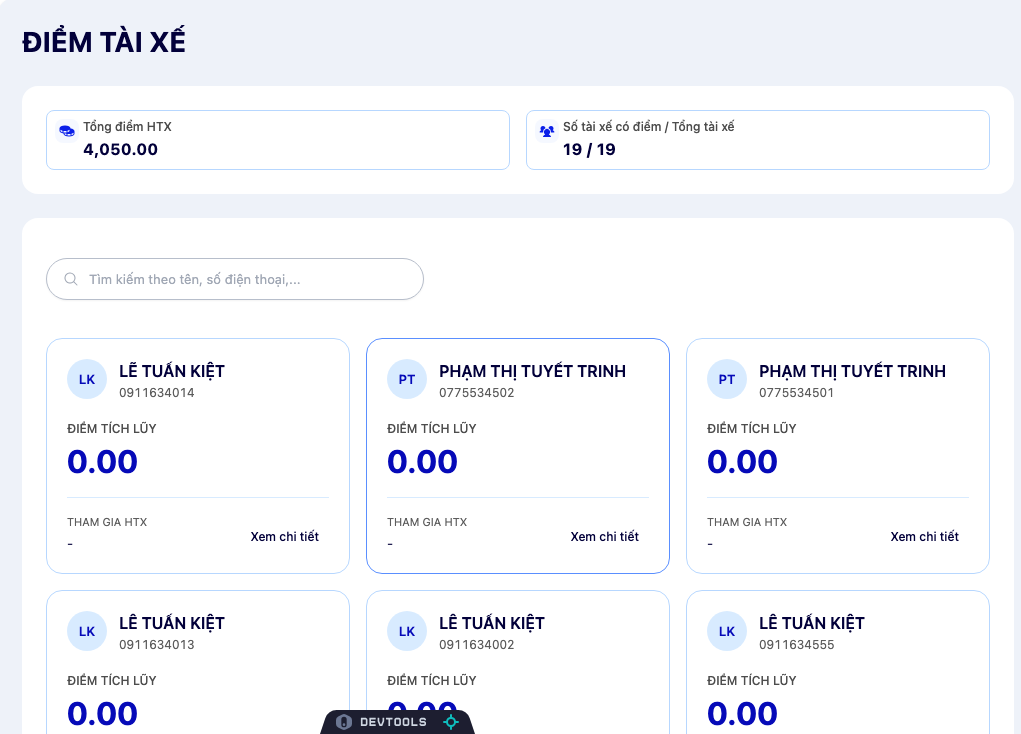 Màn hình điểm tài xế