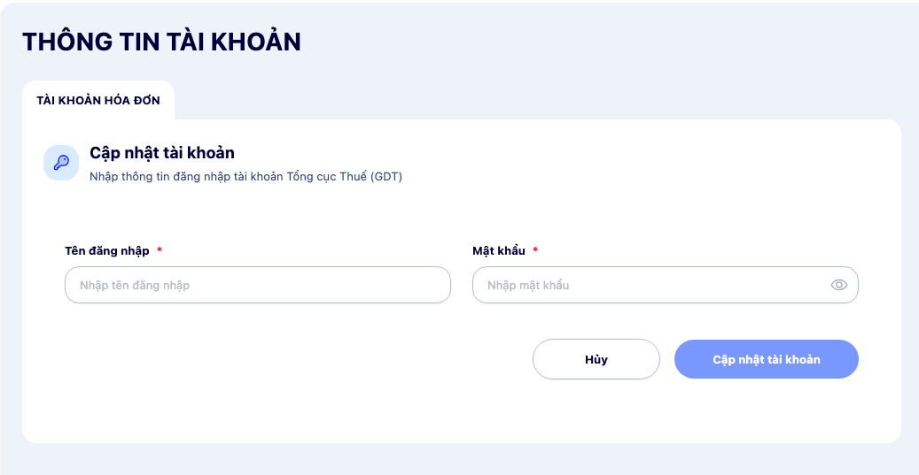 Màn hình thông tin tài khoản