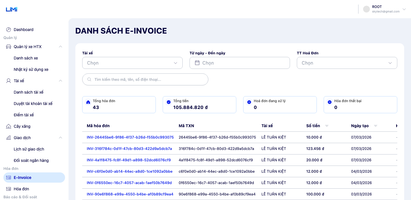 Màn hình danh sách E-Invoice